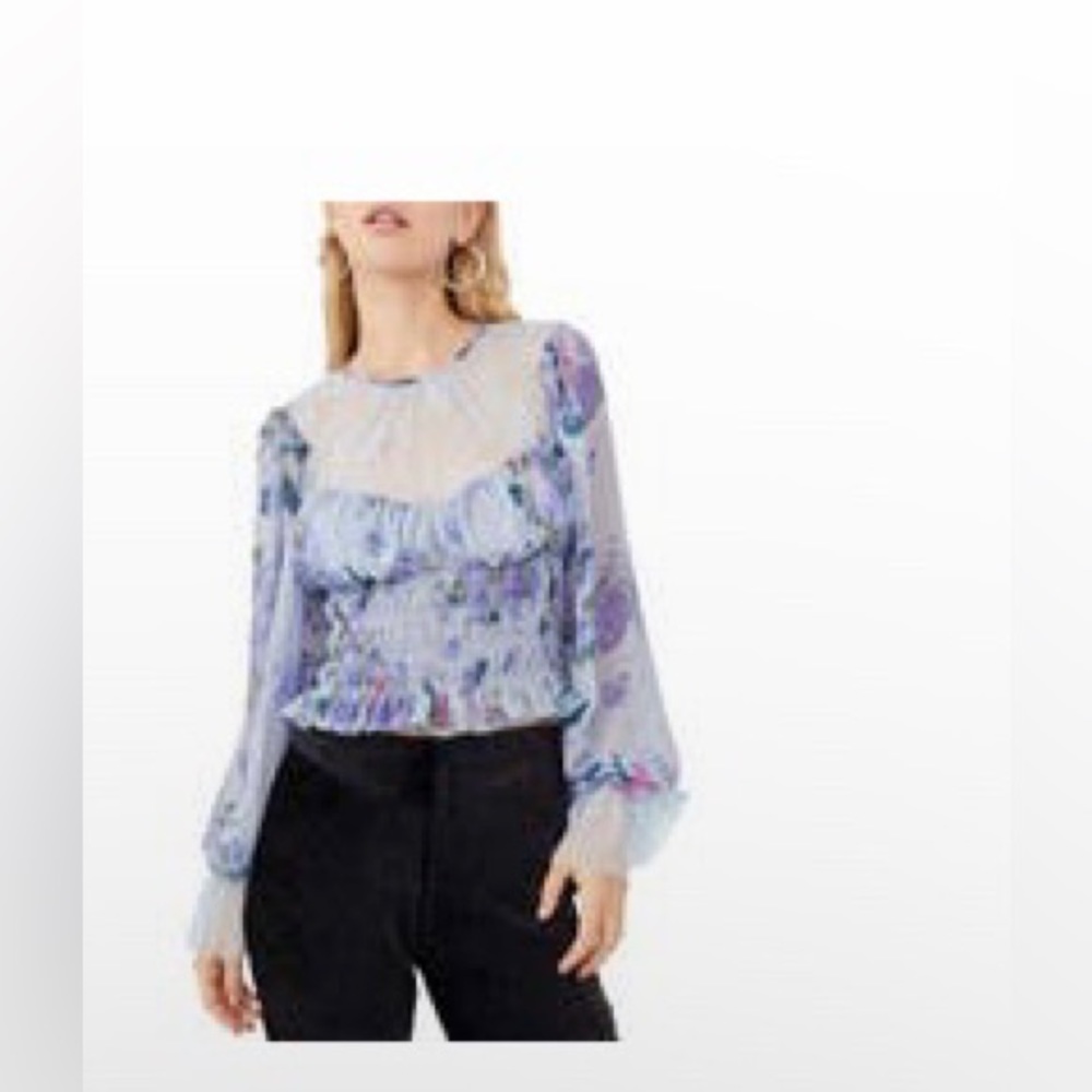 NWT-Free People Silver Blue Combo Daphne Blouse